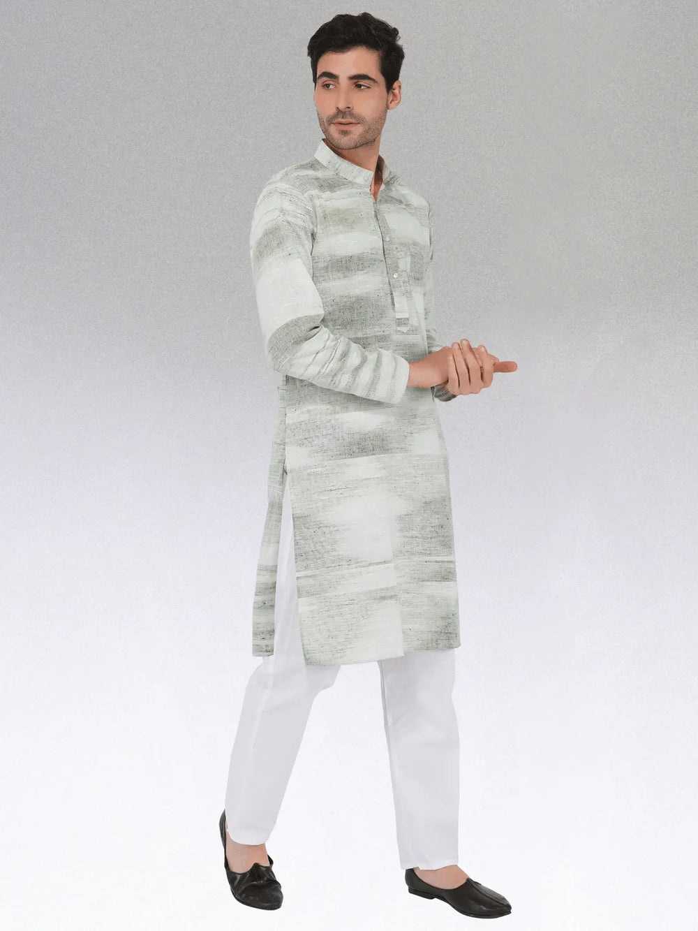 Khadi Kurta Traditional Off-White Blended with Green Colour