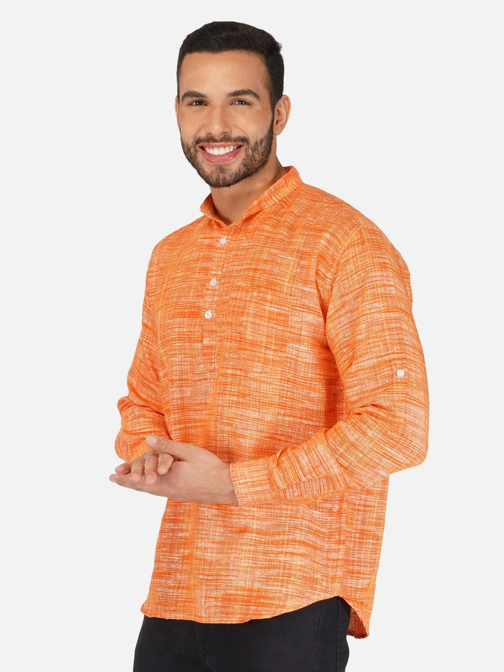 Pure Khadi Short Kurta in Orange Color