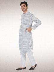 Traditional Khadi Kurta Off-White Blended with Blue Colour