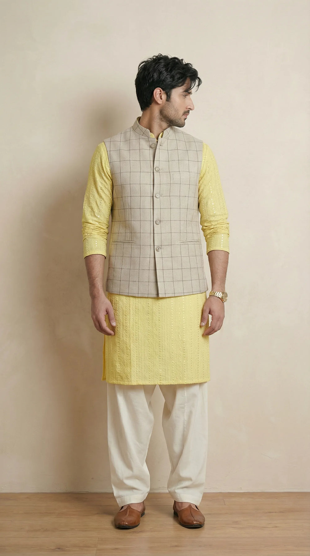 Off White Signature Nehru Fit Jacket | 100% Woolen
