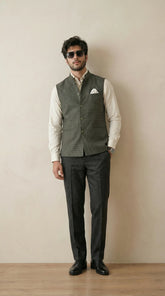 Dark Green Signature Nehru Fit Jacket | 100% Woolen