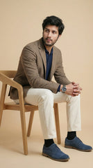 Wood Brown Tweed Blazer | 100% Wool, Classic Structured Fit