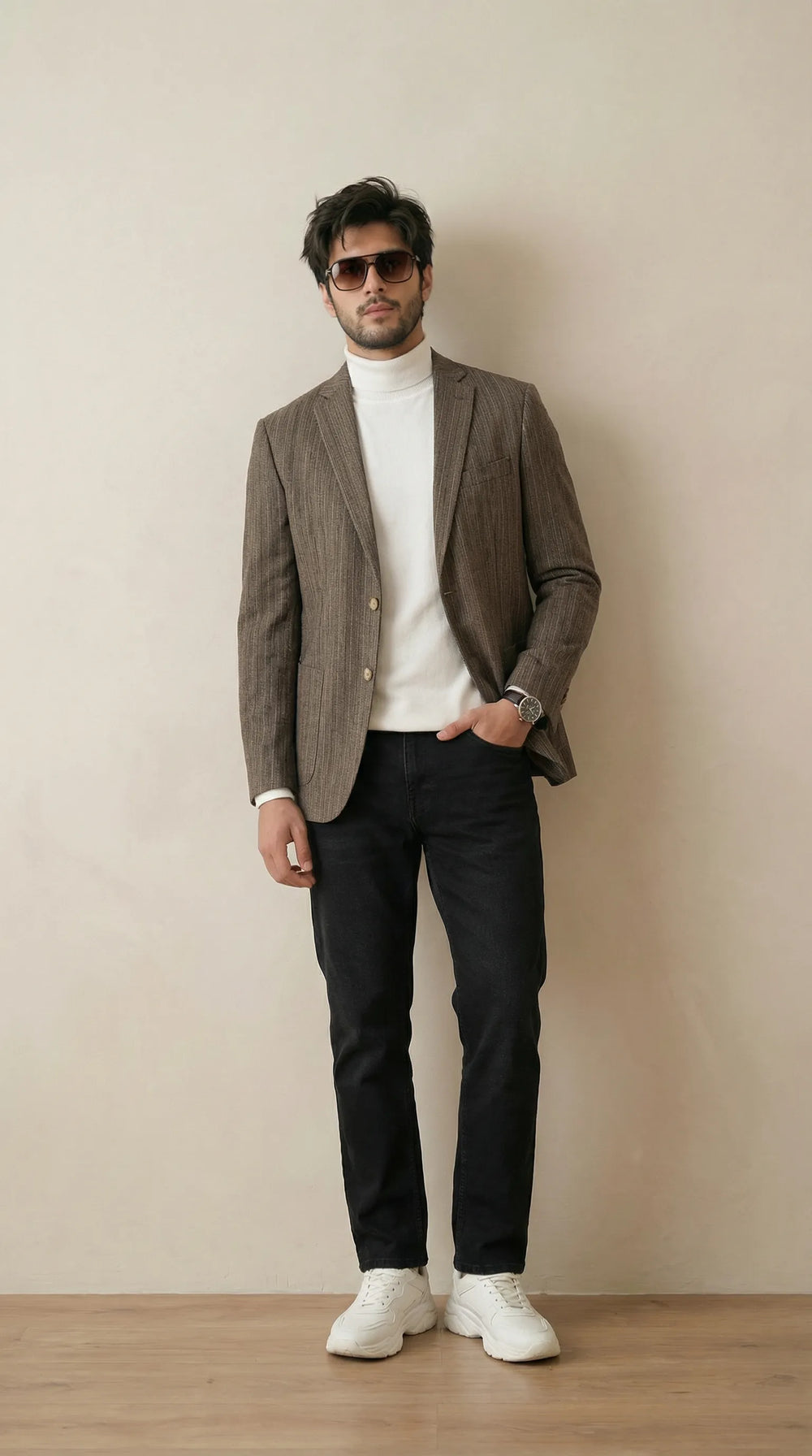 Biscuit Brown Tweed Blazer | 100% Wool, Classic Structured Fit