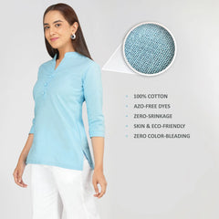 Women’s Khadi Short Kurti in Pastel Blue