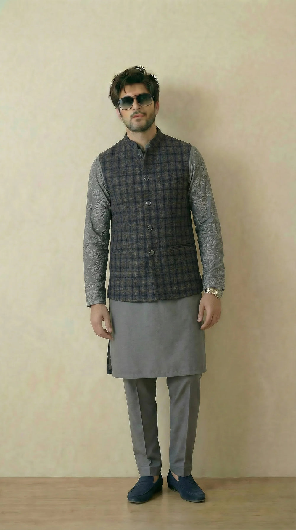 Navy Blue Signature Nehru Fit Jacket | 100% Woolen