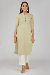 Women's Long Khadi Kurti Light Olive Green