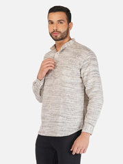 Pure Khadi Short Kurta in Self Pattern Grey Color