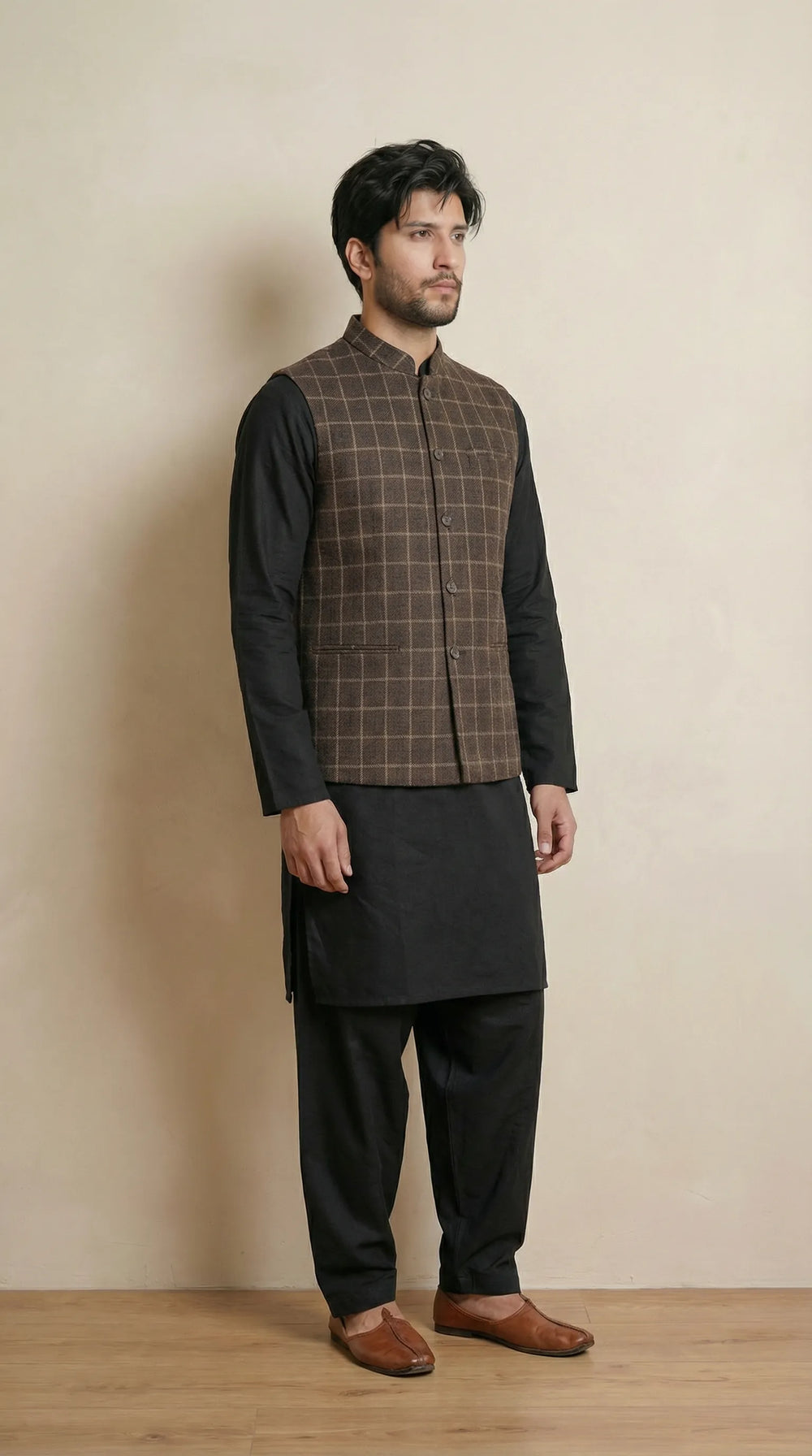 Dark Brown Signature Nehru Fit Jacket | 100% Woolen