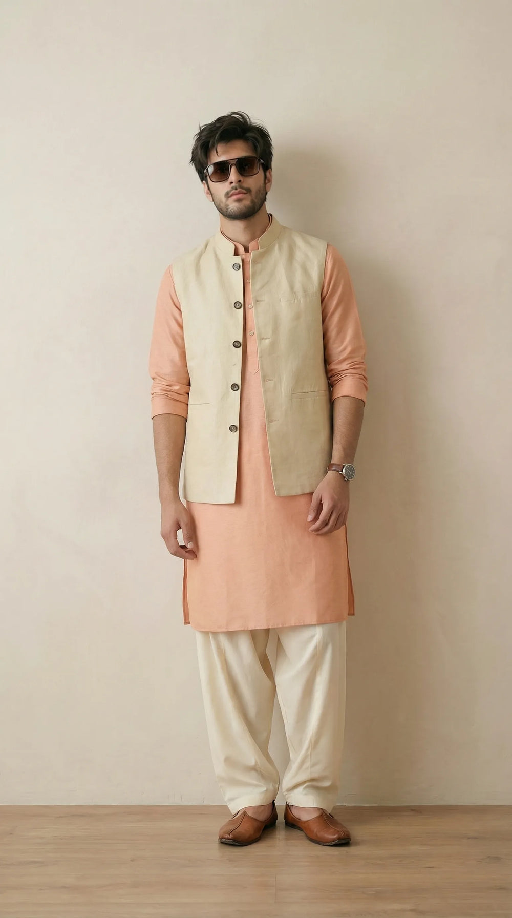 Silk Cream Signature Nehru Fit Jacket | 100% Woolen