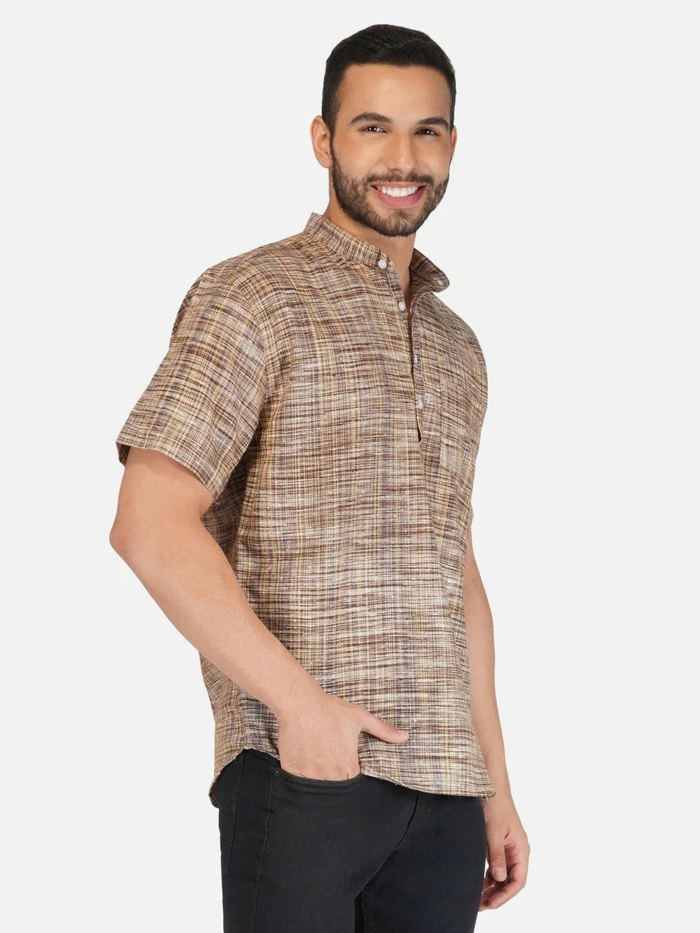 Pure Khadi Short Kurta in Coffee Color