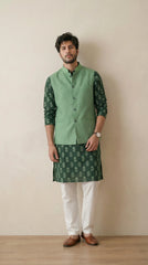 Jade Green Signature Nehru Fit Jacket | 100% Woolen