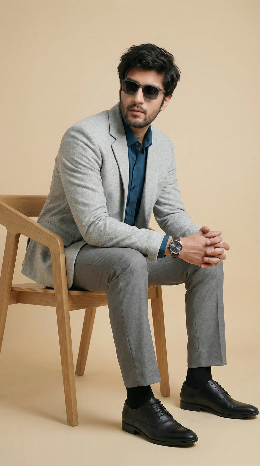 Silver Grey Tweed Blazer | 100% Wool, Classic Structured Fit