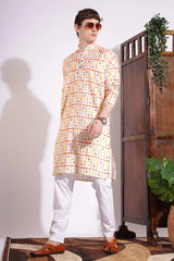 Traditional Print Kurta Cream Color