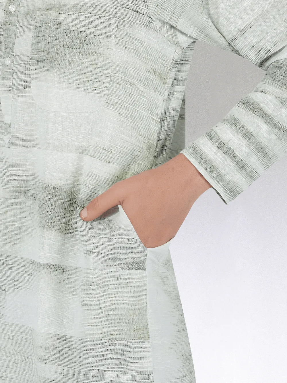 Khadi Kurta Traditional Off-White Blended with Green Colour