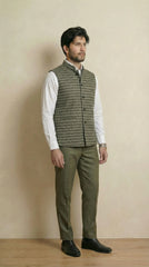 Greyish Green Signature Nehru Fit Jacket | 100% Woolen