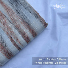 Khadi Kurta Pajama Fabric Combo Set - Unstitched Off Brown Traditional Khadi