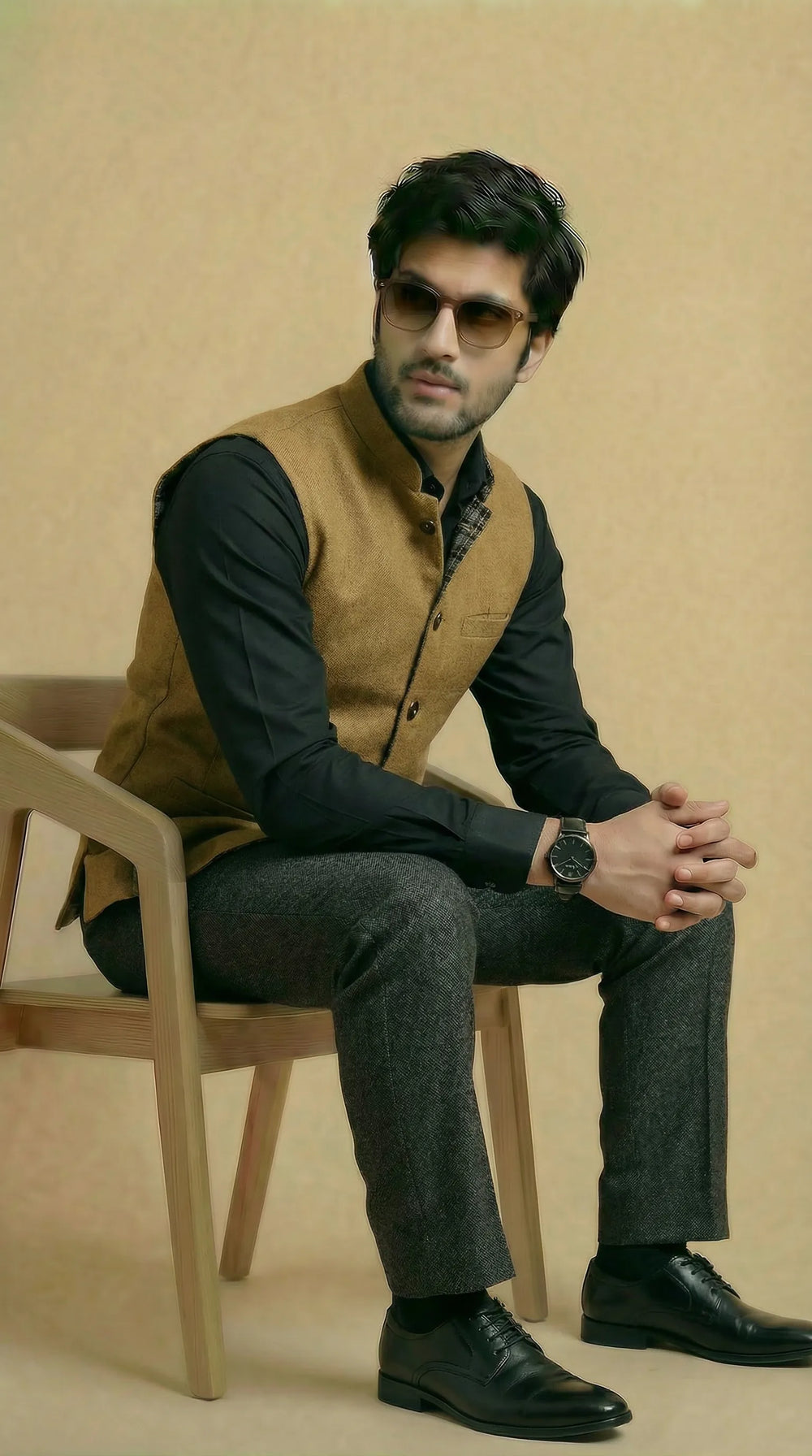 Reversible Khakhi Grey Nehru Fit Jacket | 100% Woolen