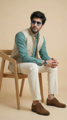 Silk Beige Signature Nehru Fit Jacket | 100% Woolen