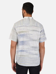 Pure Khadi Short Kurta in Self Pattern Blue Color