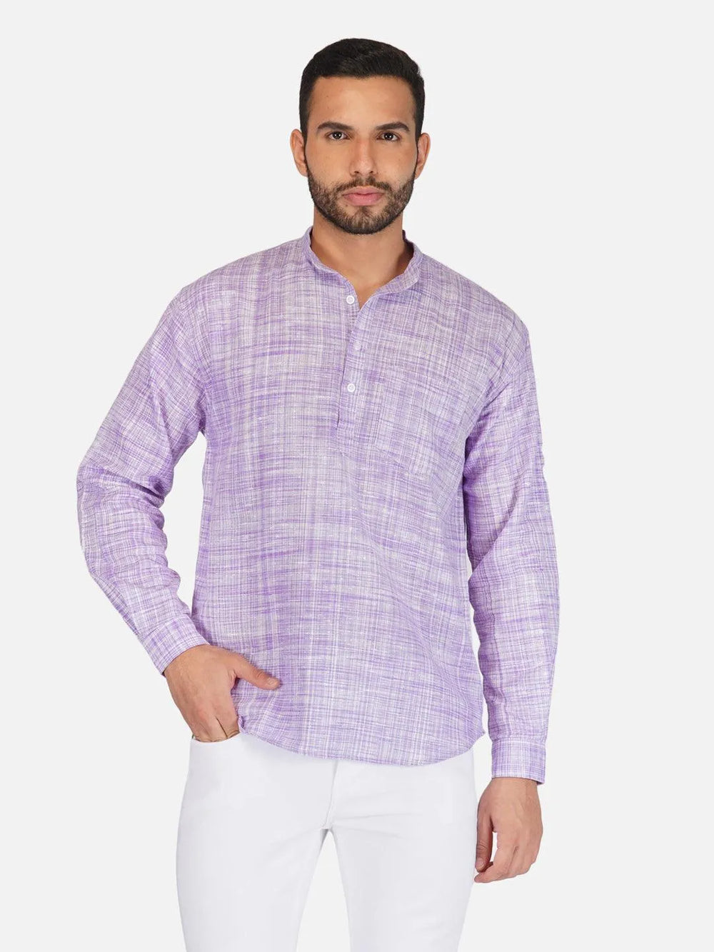 Pure Khadi Short Kurta in Purple Color