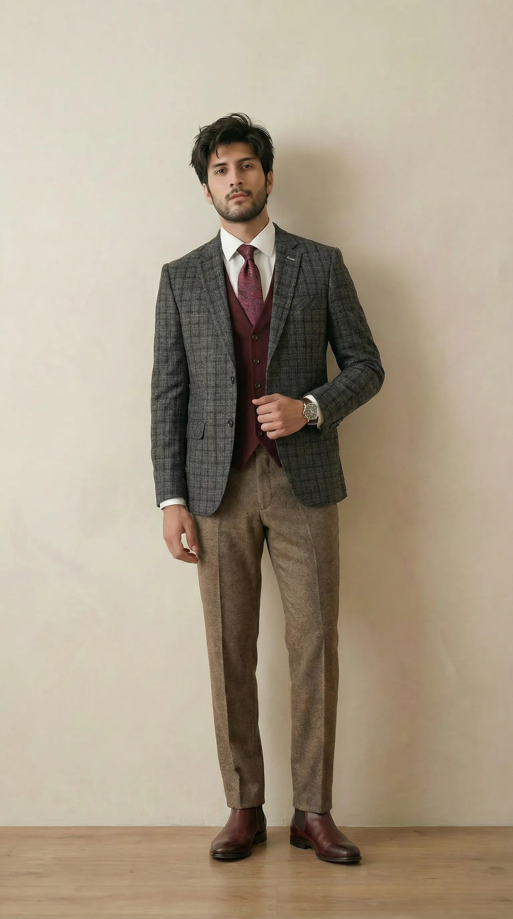 Stone Grey Tweed Blazer | 100% Wool, Classic Structured Fit