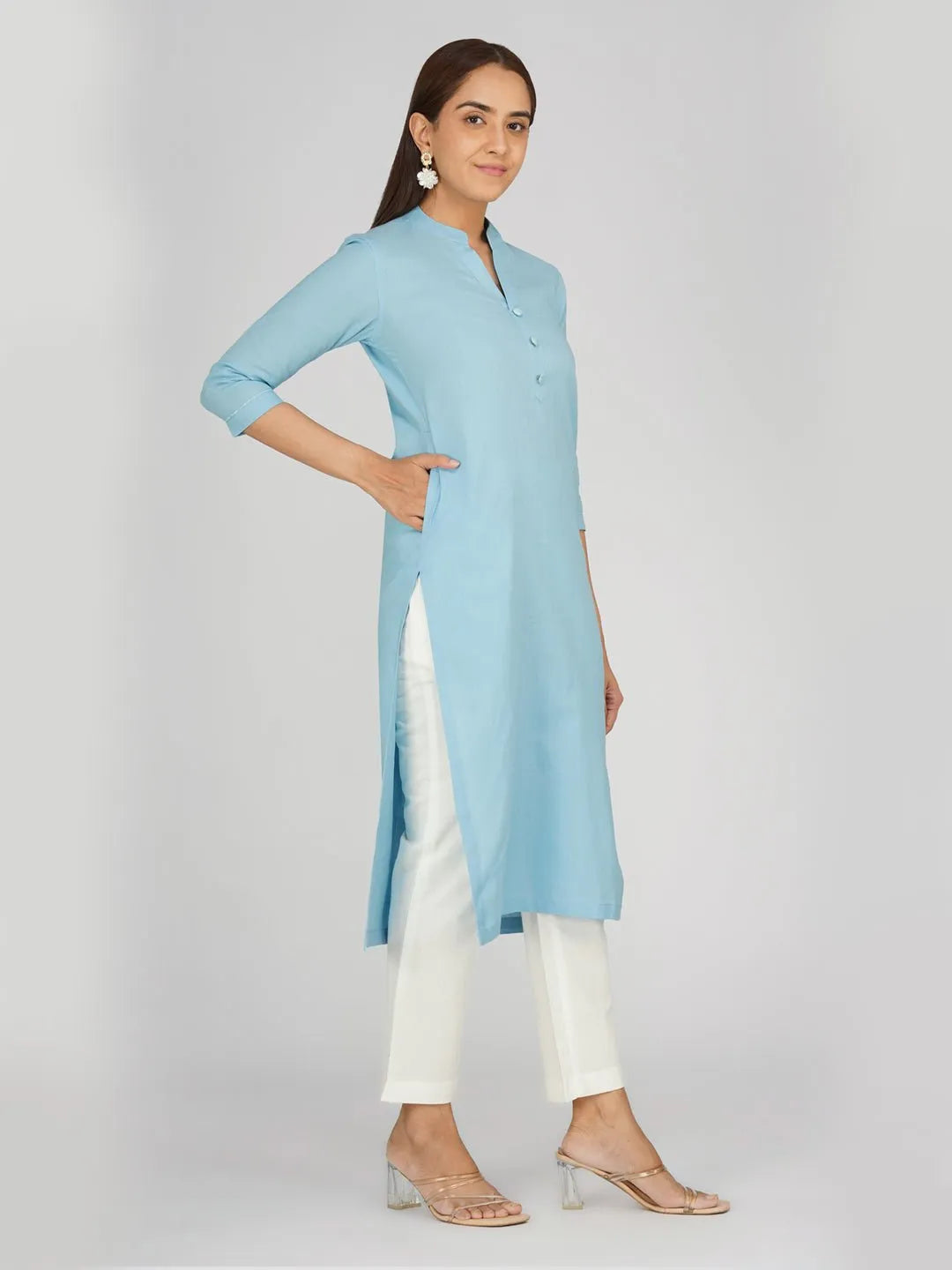 Women's Long Khadi Kurti Light Olive Green