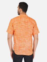 Pure Khadi Short Kurta in Orange Color