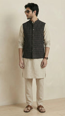 Reversible Tan & Black Nehru Fit Jacket | 100% Woolen