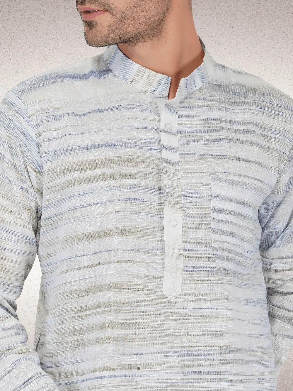 Traditional Khadi Kurta Off-White Blended with Blue Colour