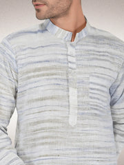 Traditional Khadi Kurta Off-White Blended with Blue Colour