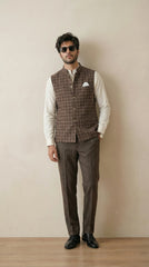 Reversible Earthy Brown Nehru Fit Jacket | 100% Woolen
