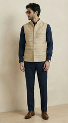 Silk Pale Yellow Signature Nehru Fit Jacket | 100% Woollen