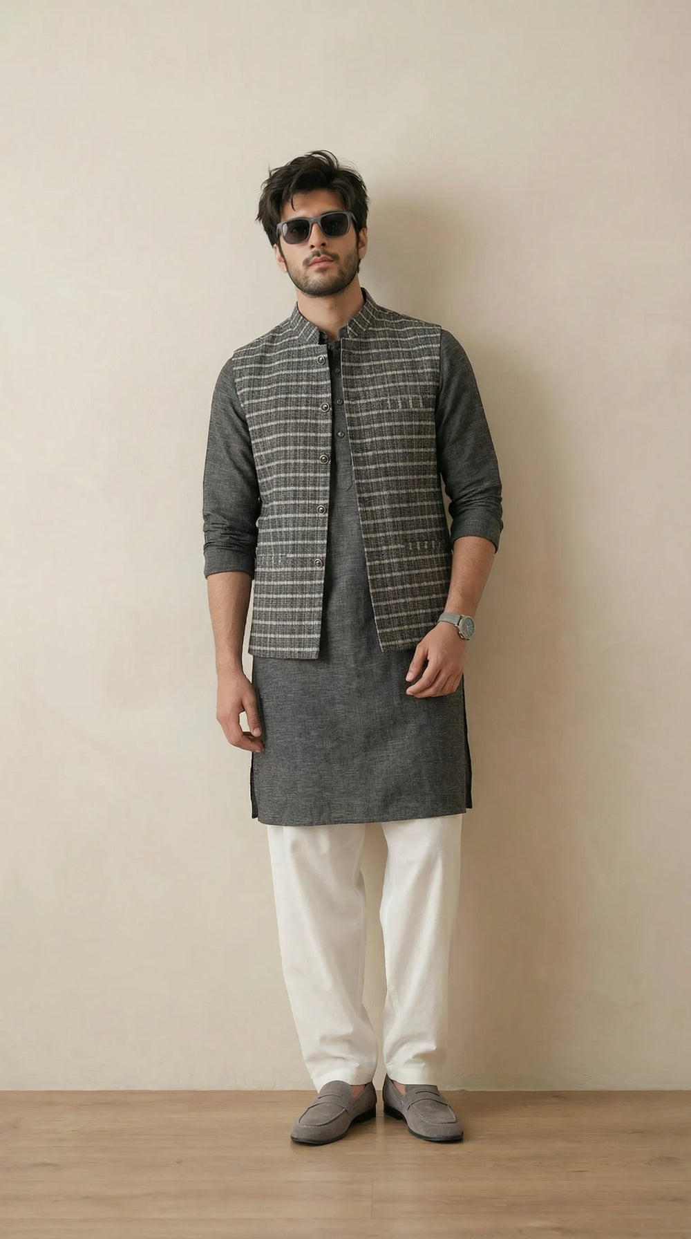 Reversible Iron Grey Nehru Fit Jacket | 100% Woolen