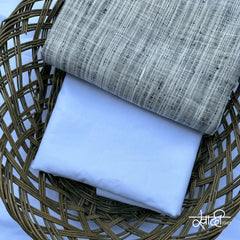 Khadi Kurta Pajama Fabric Combo Set - Unstitched Off Black Traditional Khadi