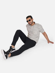 Pure Khadi Short Kurta in Self Pattern Grey Color