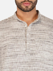 Pure Khadi Short Kurta in Self Pattern Grey Color