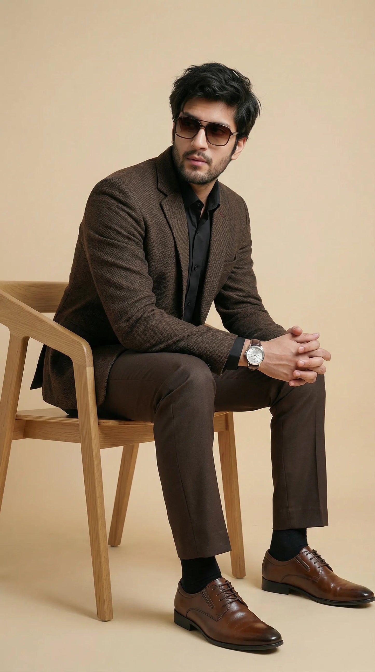 Coffe Brown Tweed Blazer | 100% Wool, Classic Structured Fit