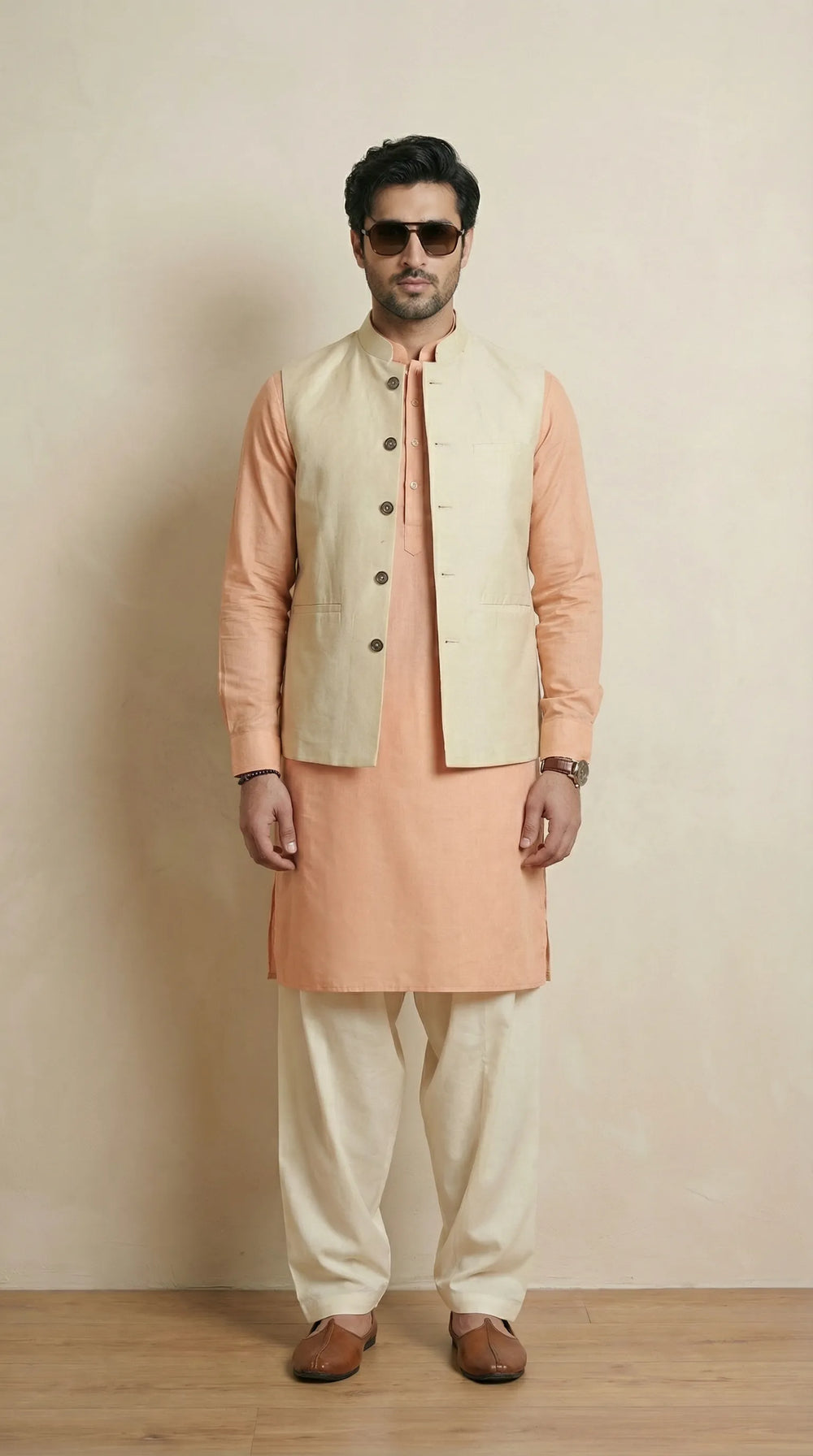 Silk Cream Signature Nehru Fit Jacket | 100% Woolen