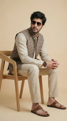 Reversible Tan & Black Nehru Fit Jacket | 100% Woolen