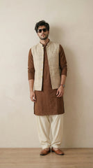 Silk Beige Signature Nehru Fit Jacket | 100% Woolen