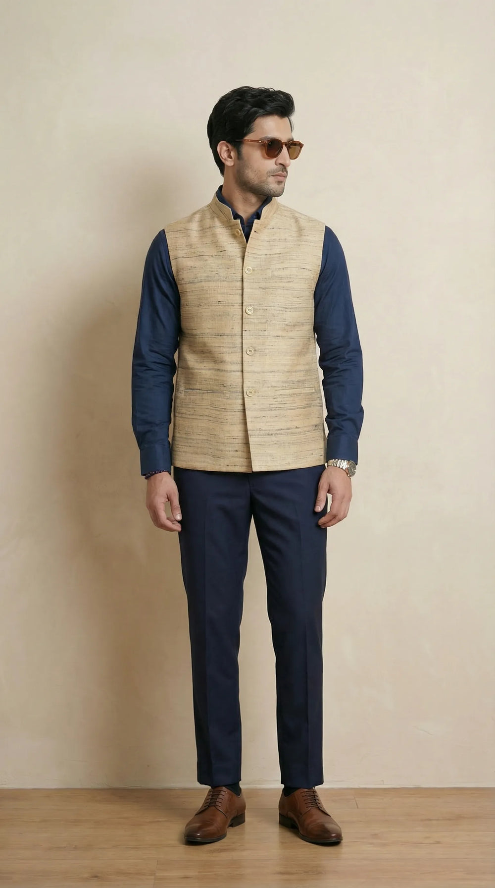 Silk Pale Yellow Signature Nehru Fit Jacket | 100% Woollen
