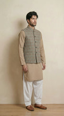 Natural Beige Signature Nehru Fit Jacket | 100% Woolen