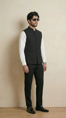 Black Signature Nehru Fit Jacket | 100% Woolen