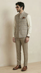 Dark Beige Signature Nehru Fit Jacket | 100% Woolen