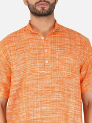 Pure Khadi Short Kurta in Orange Color