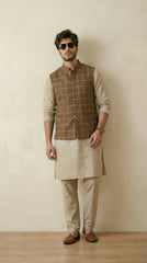 Reversible Biscuit Brown Nehru Fit Jacket | 100% Woolen