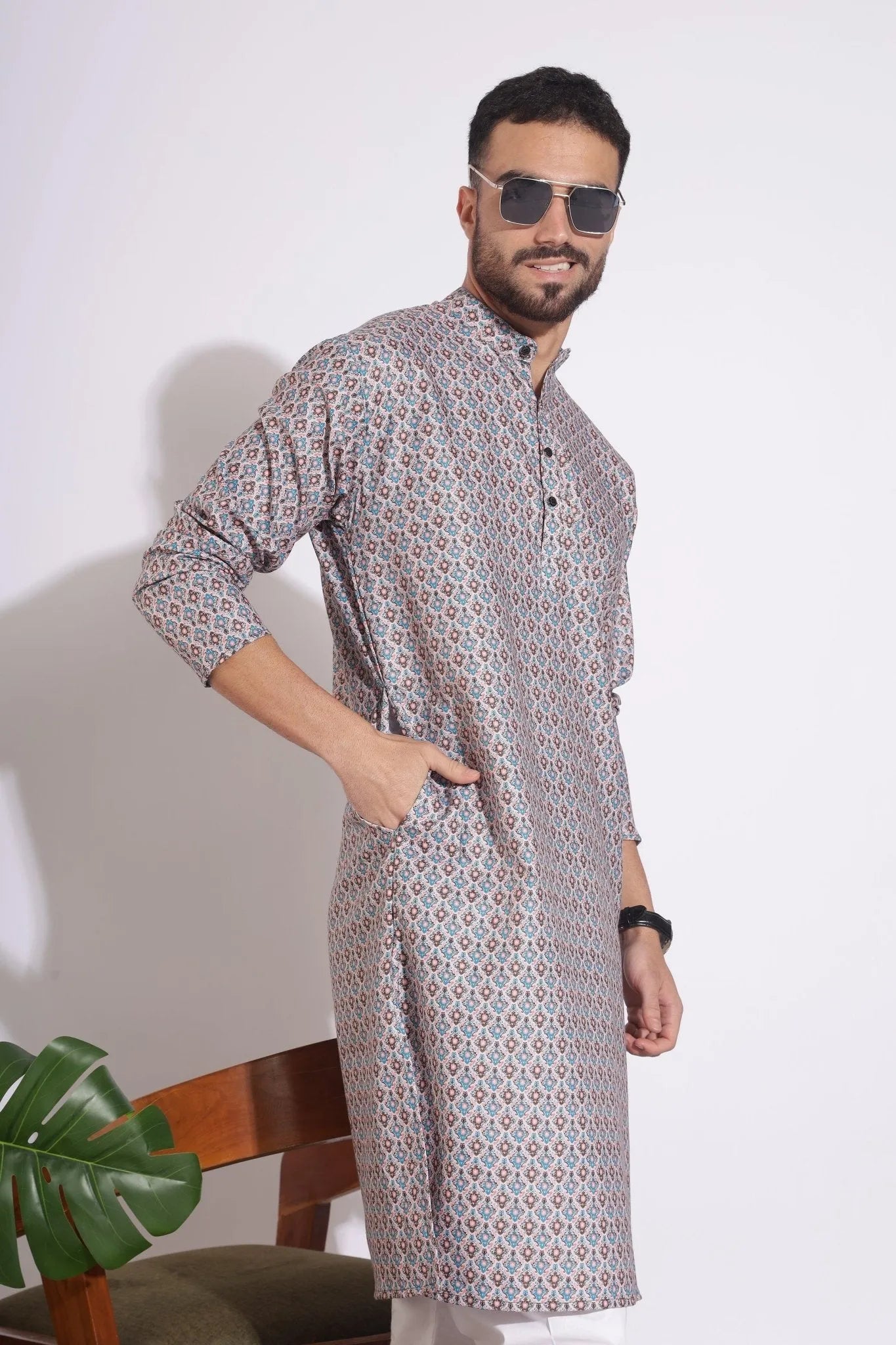 Fabulous Print Grey Color Kurta