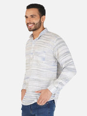 Pure Khadi Short Kurta in Self Pattern Blue Color