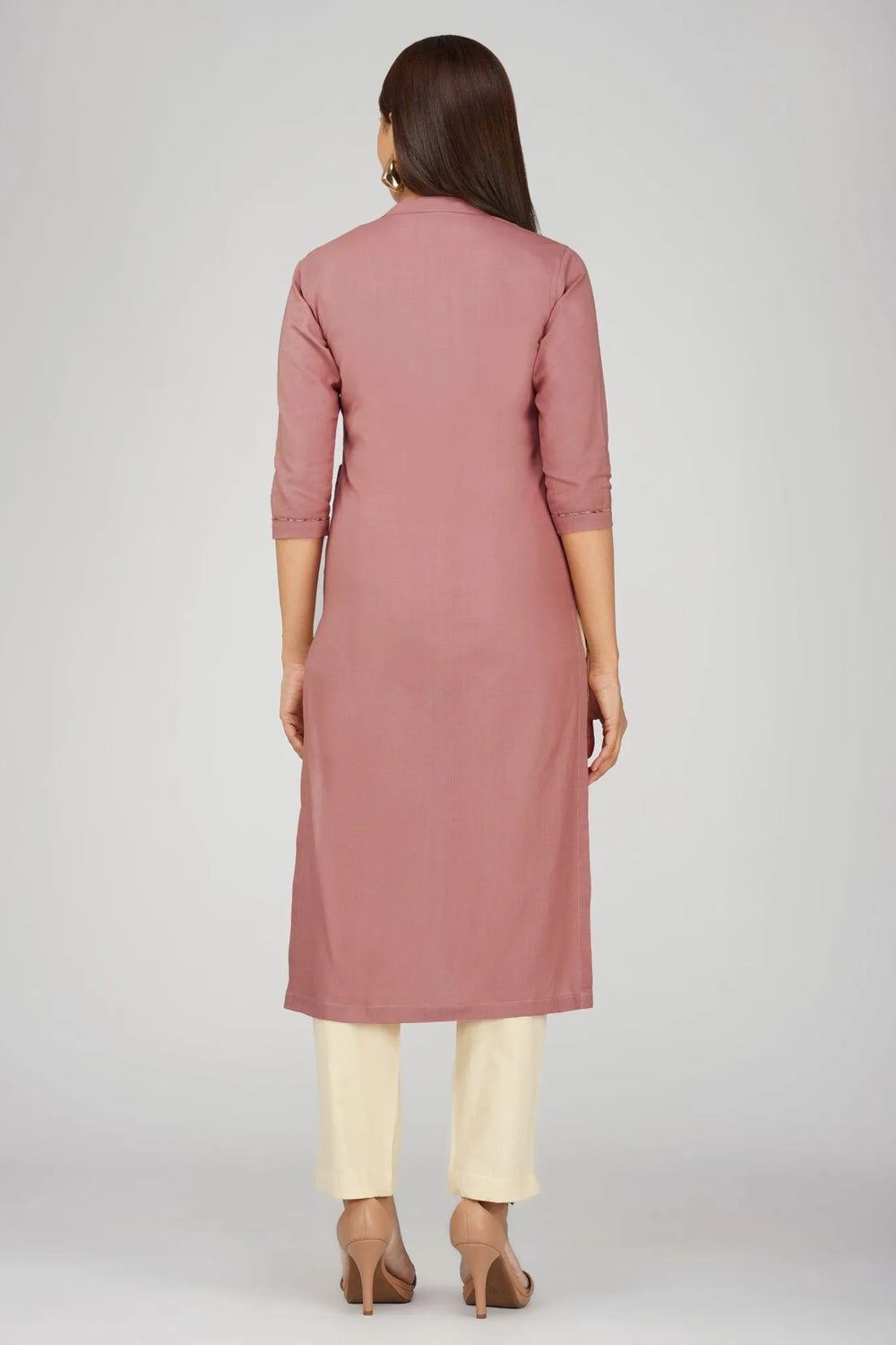 Women's Long Khadi Kurti Dusky Rose Pink
