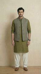 Olive Green Signature Nehru Fit Jacket | 100% Woolen